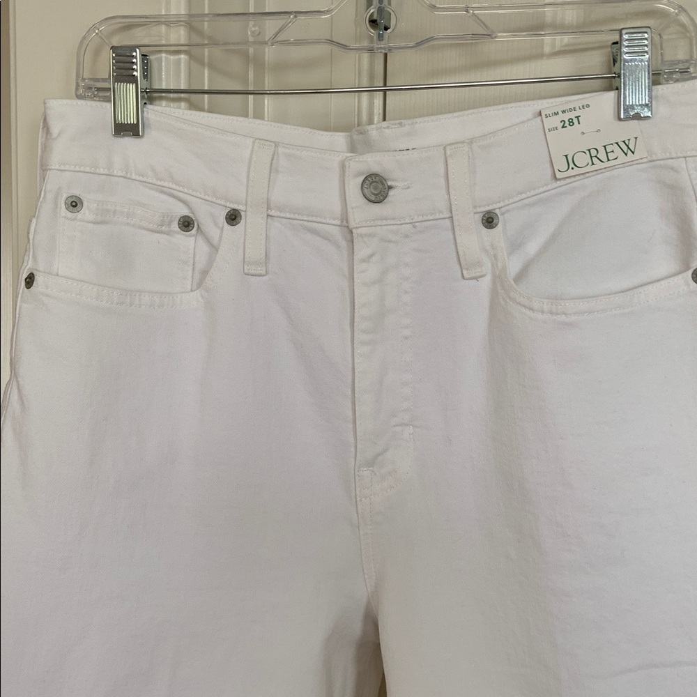 J Crew white high rise slim wide leg jeans